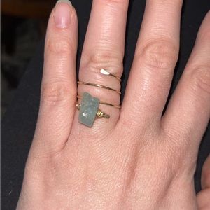 Raw blue aquamarine healing crystal ring size 7 march birthstone 14k gold filled